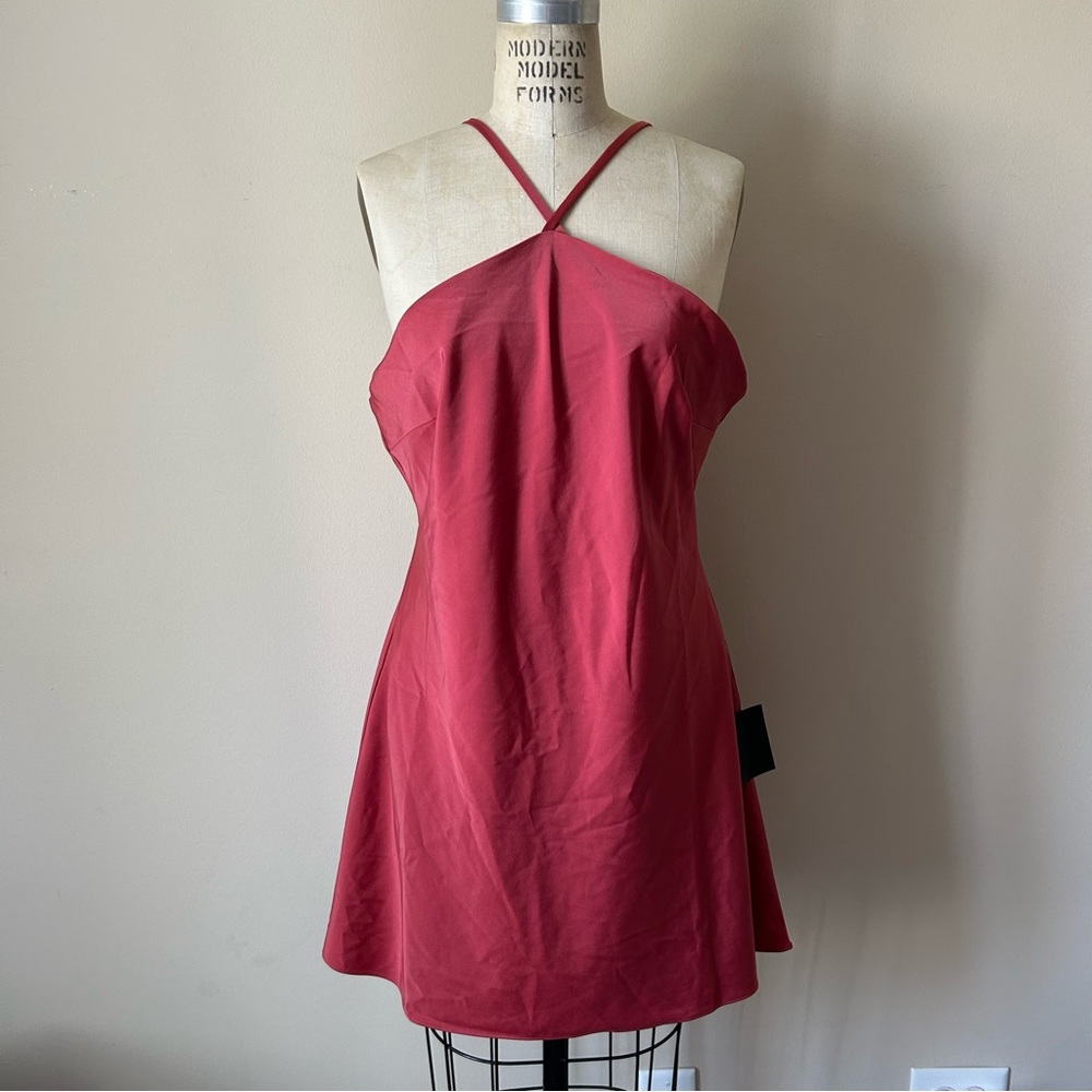NWT Womens Lulu's Spaghetti Strap Maroon Silky Short Dress Size XL